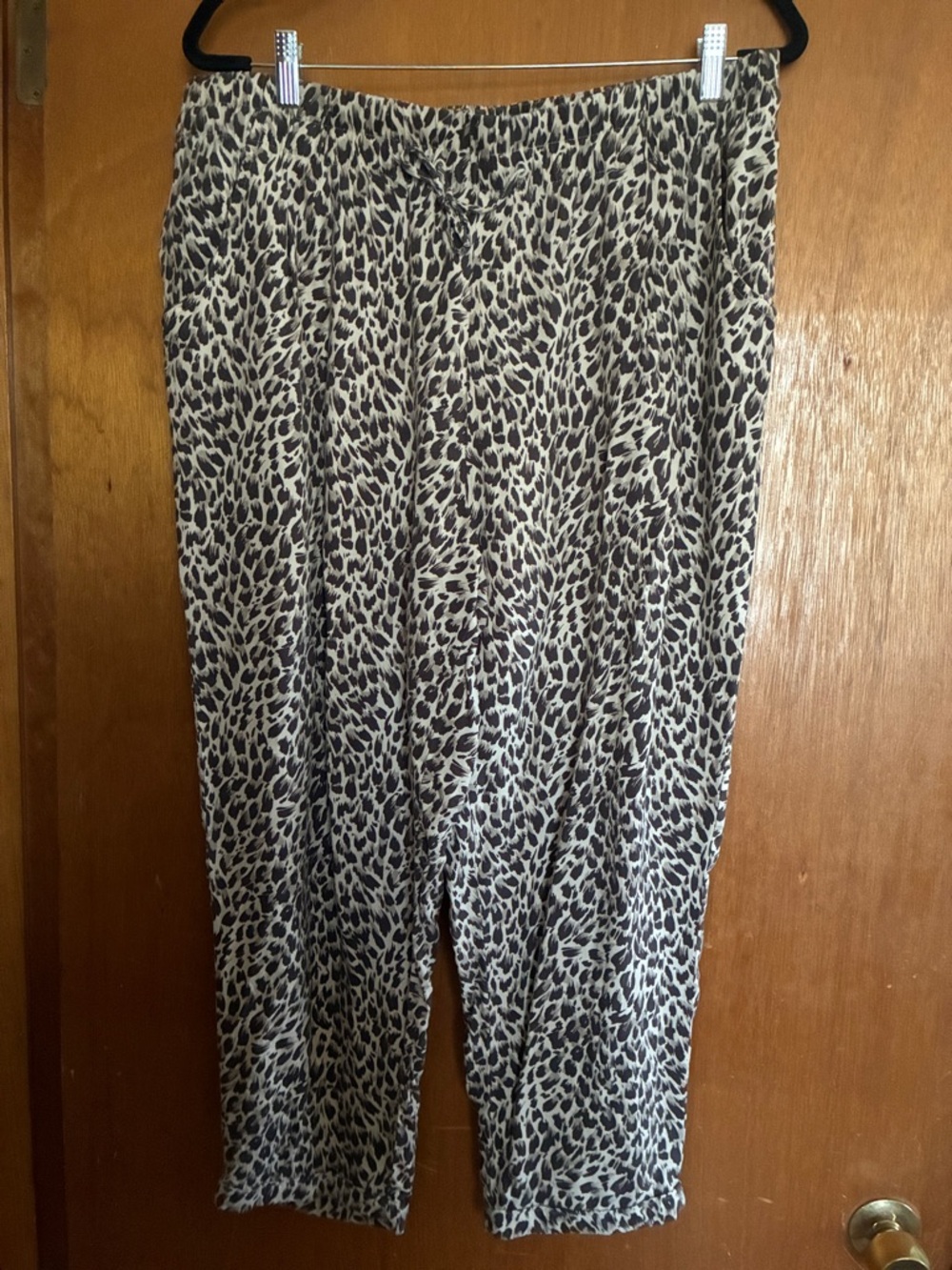 Garnet Hill Black and Cream Cropped Animal Print Pants